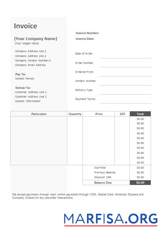 Downloadable Free Bakery Invoice Template